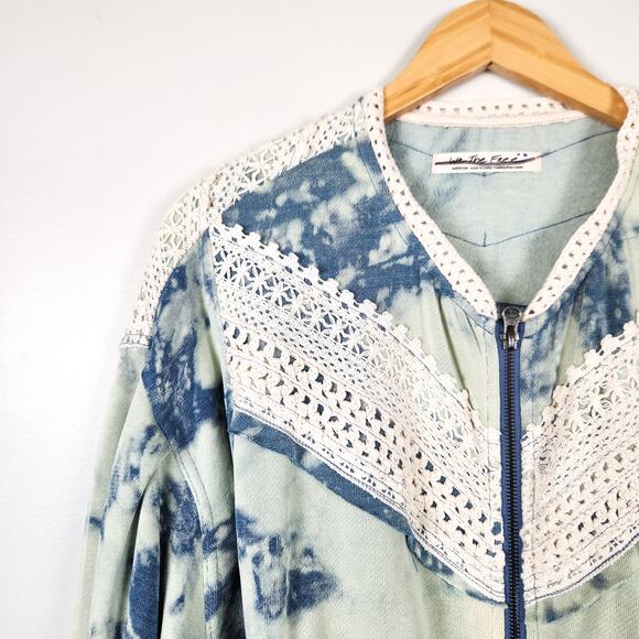 Free People We The Free True Blue Tie Dye Zip Up Crochet Jacket Medium - Picture 3 of 9